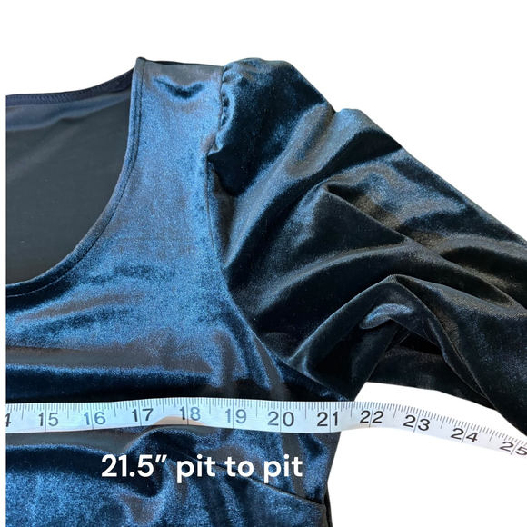 Gentle Fawn Velvet Scoop Neck Teal Blouse with Puff Sleeves, XL-1X - Picture 4 of 13